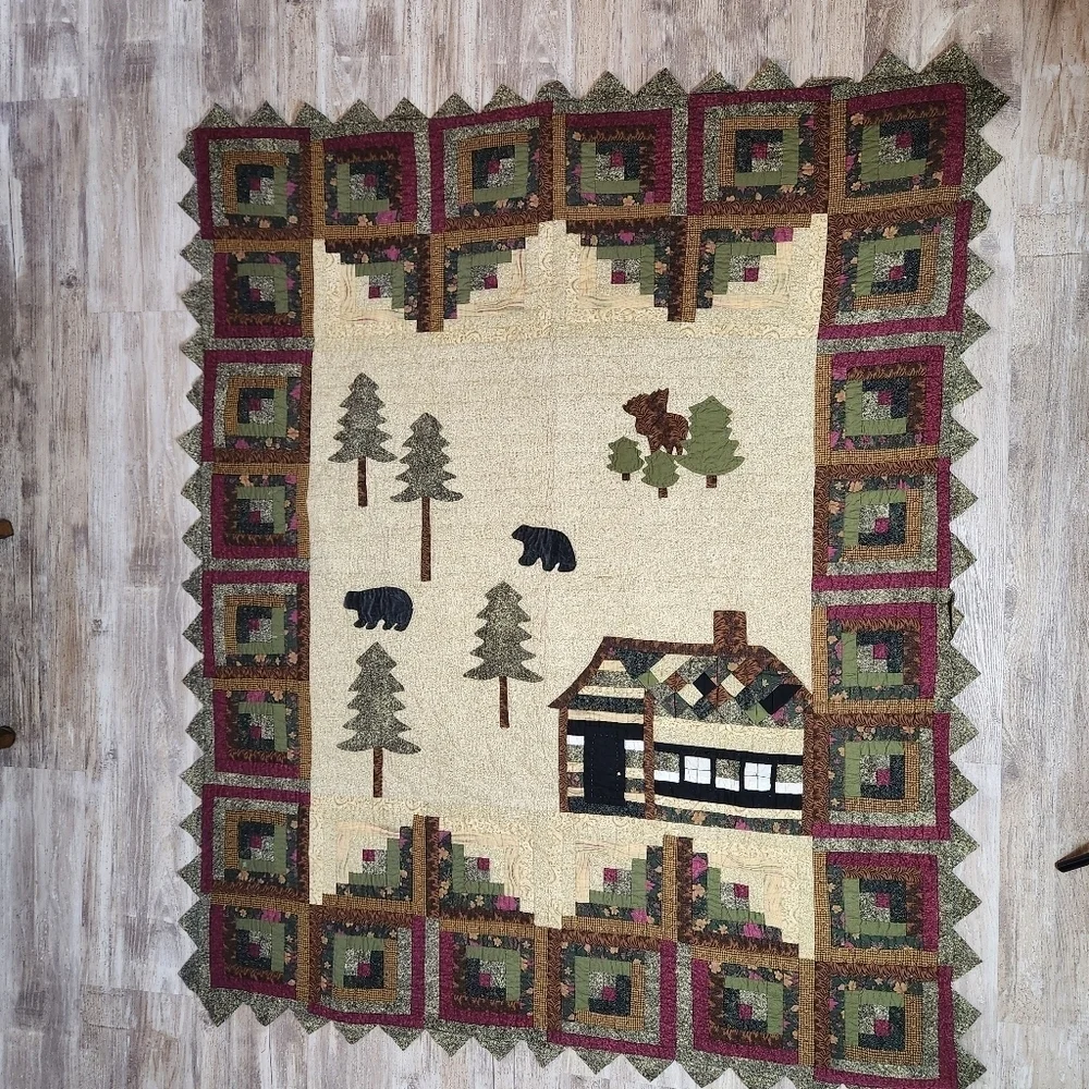 Rustic Cabin Quilt with Forest Design